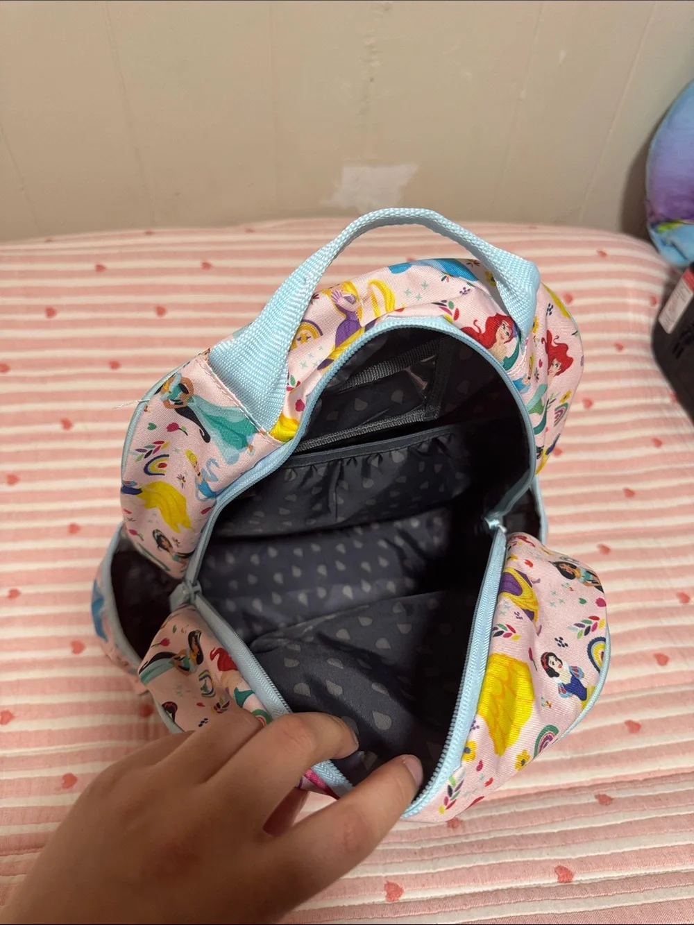 Girls Princess Print School Backpack - Pink with Light Blue Accents - Picture 6 of 14